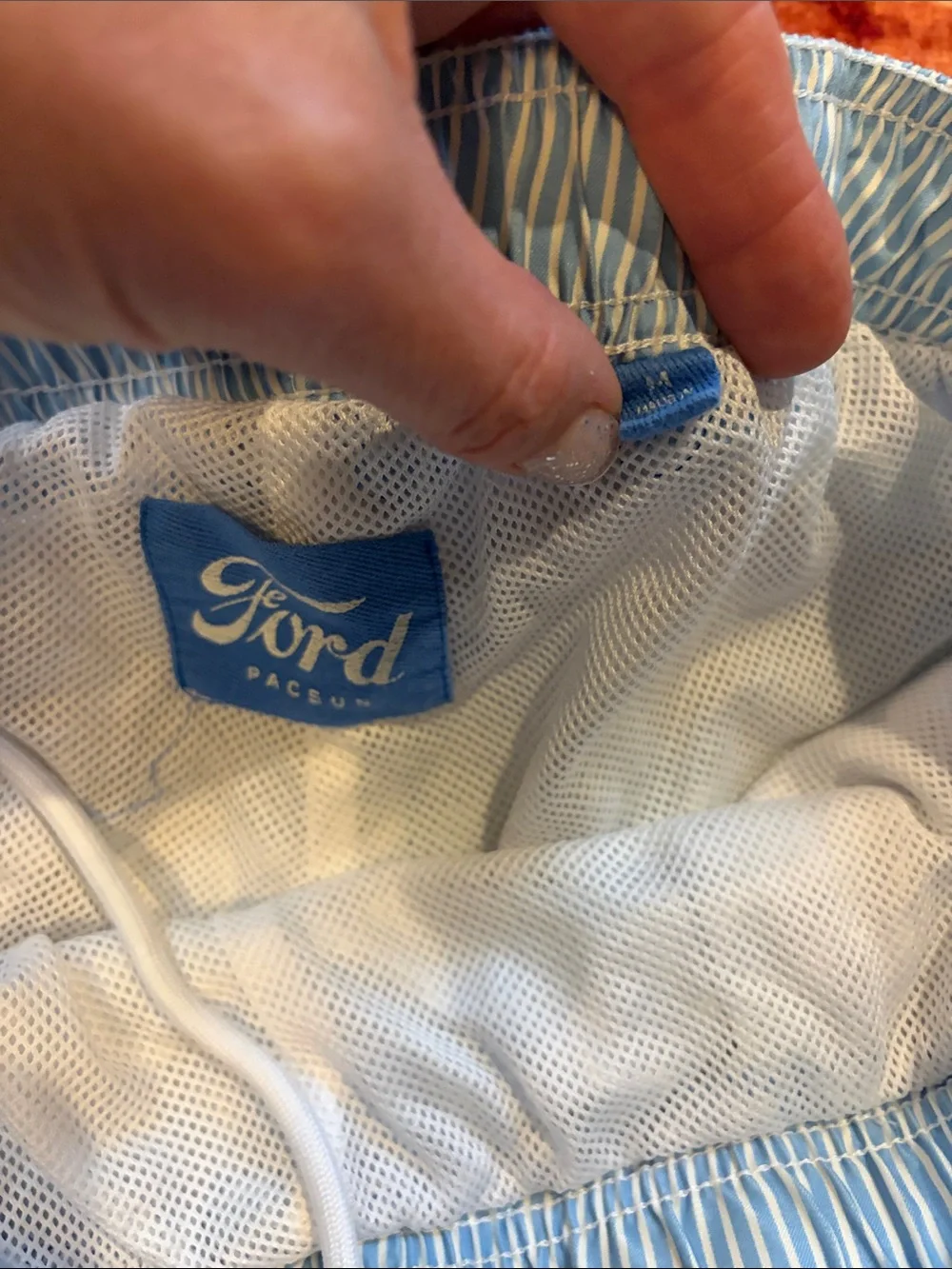 Ford Light Blue and White Pinstripe Athletic Shorts